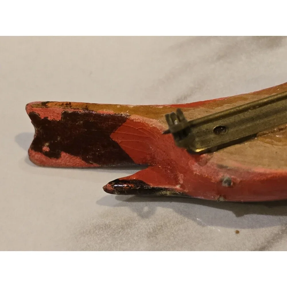 Vintage Hand Painted Red Bird Brooch Wood Bird Pin Folk Art Cardinal Style #1353